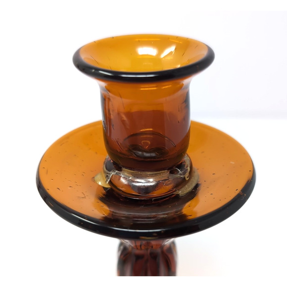 VTG Bombay Company Candlestick Trio Amber Brown Glass 3 Candle Holders 1 FLAWED - Picture 9 of 10